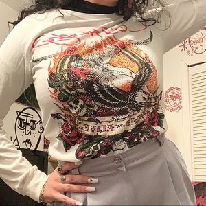 Ed hardy Dead or Alive long sleeve top with skull 💀